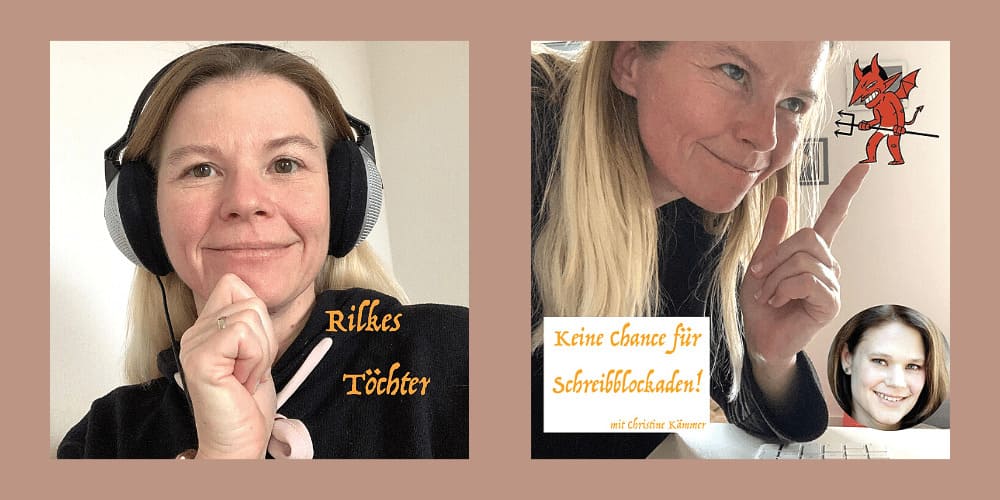 Blogbeitrag zum Thema Schreibblockaden, einer Episode des Podcast Rilkes Töchter. Bild zeigt die Autorin Sandra Andres im Gespräch mit Schreibtrainerin Christine Kämmer.